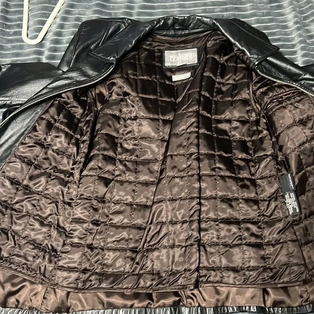 🔥🔥 WILSONS LEATHER Women’s Black Leather Jacket Thinsulate Zip Removable Liner